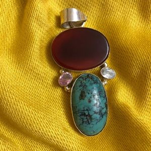 Ethnic Handmade Turquoise and Carnelian Pendant SS